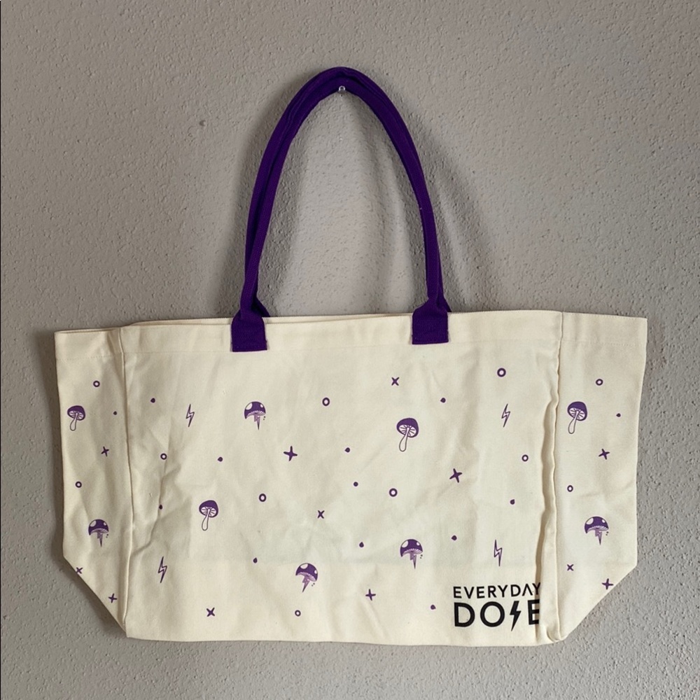 Cream Tote Bag with Purple Accents